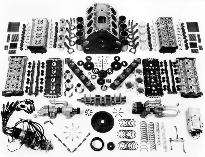 A disassembled Cosworth DFV