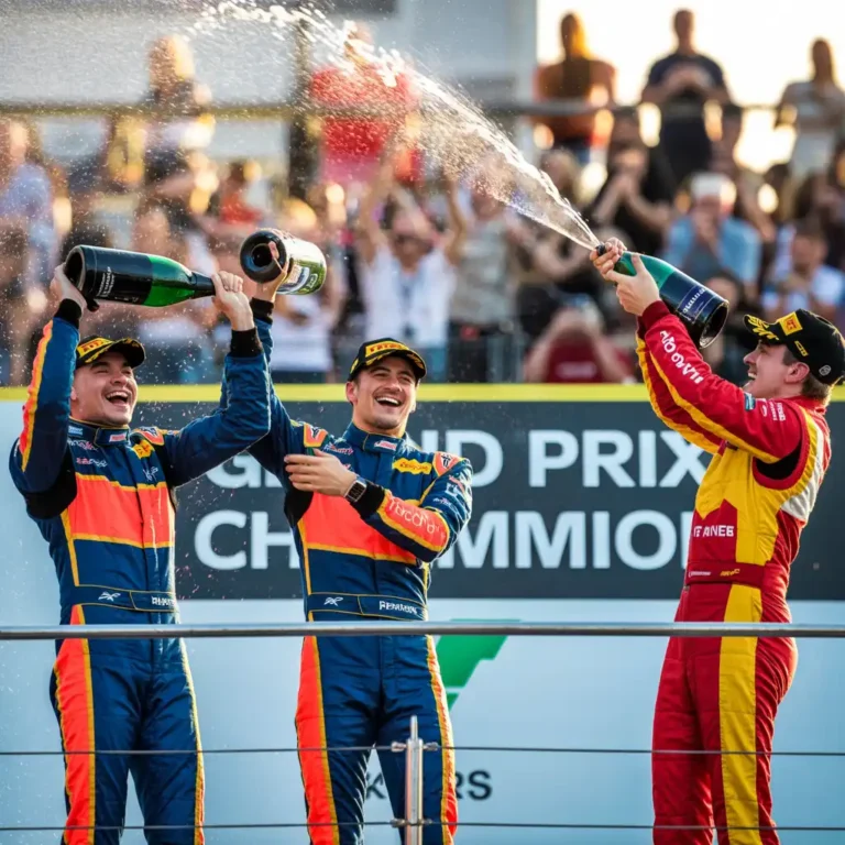 Race drivers on podium